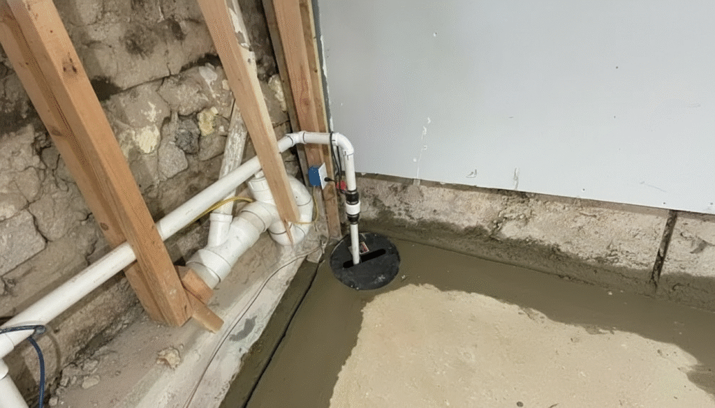 Sump pump in a basement pit