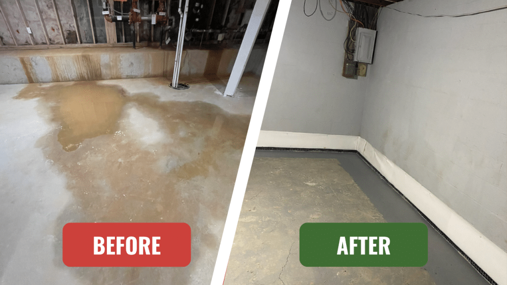 Wet basement floor fully restored with waterproofing solution